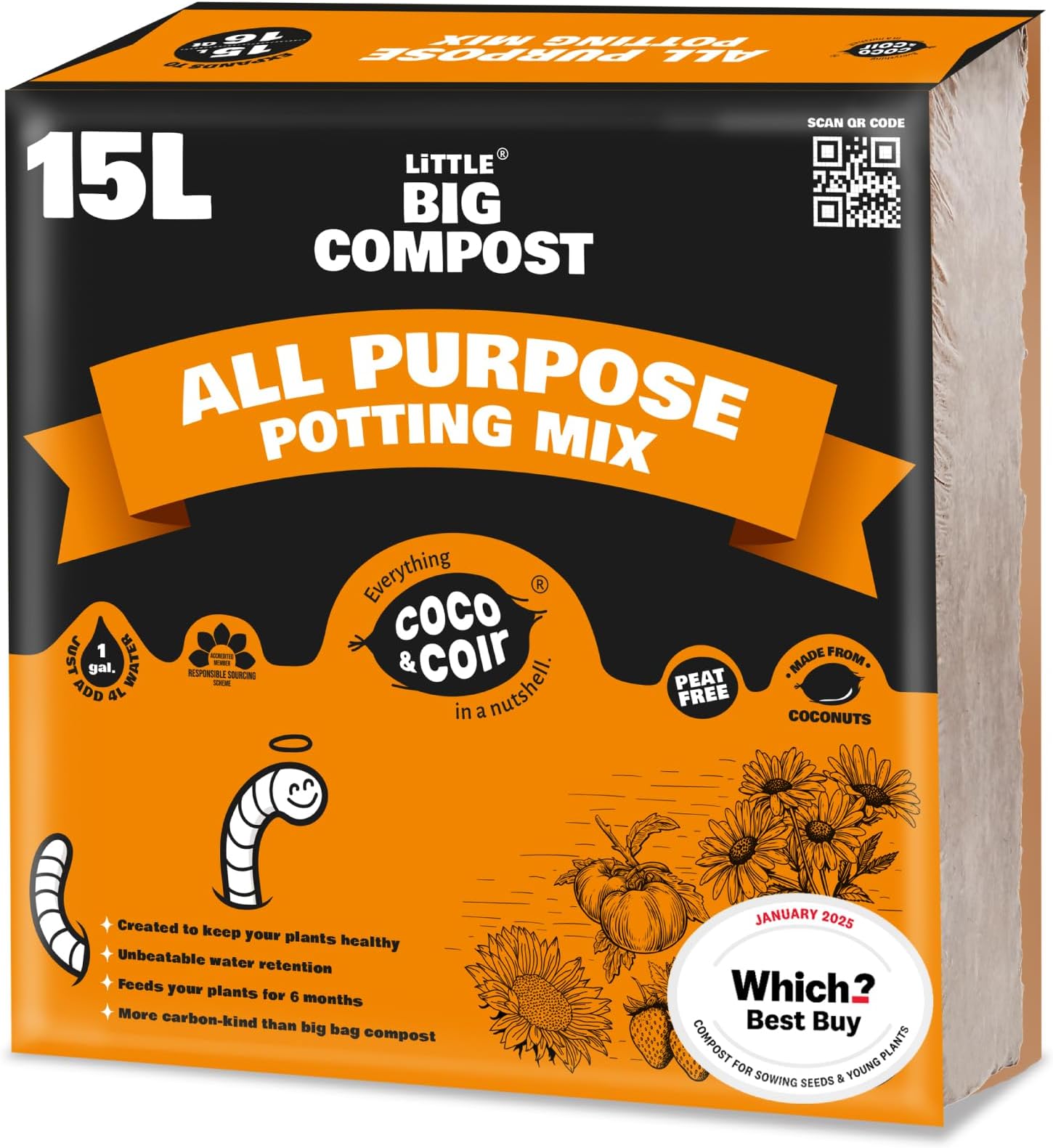 Coco & Coir Peat-free Compost. Potting Compost with 6 months Nutrition. Coir Soil for Plants Indoors / Outdoor- Coco Boost (15L / 1KG)