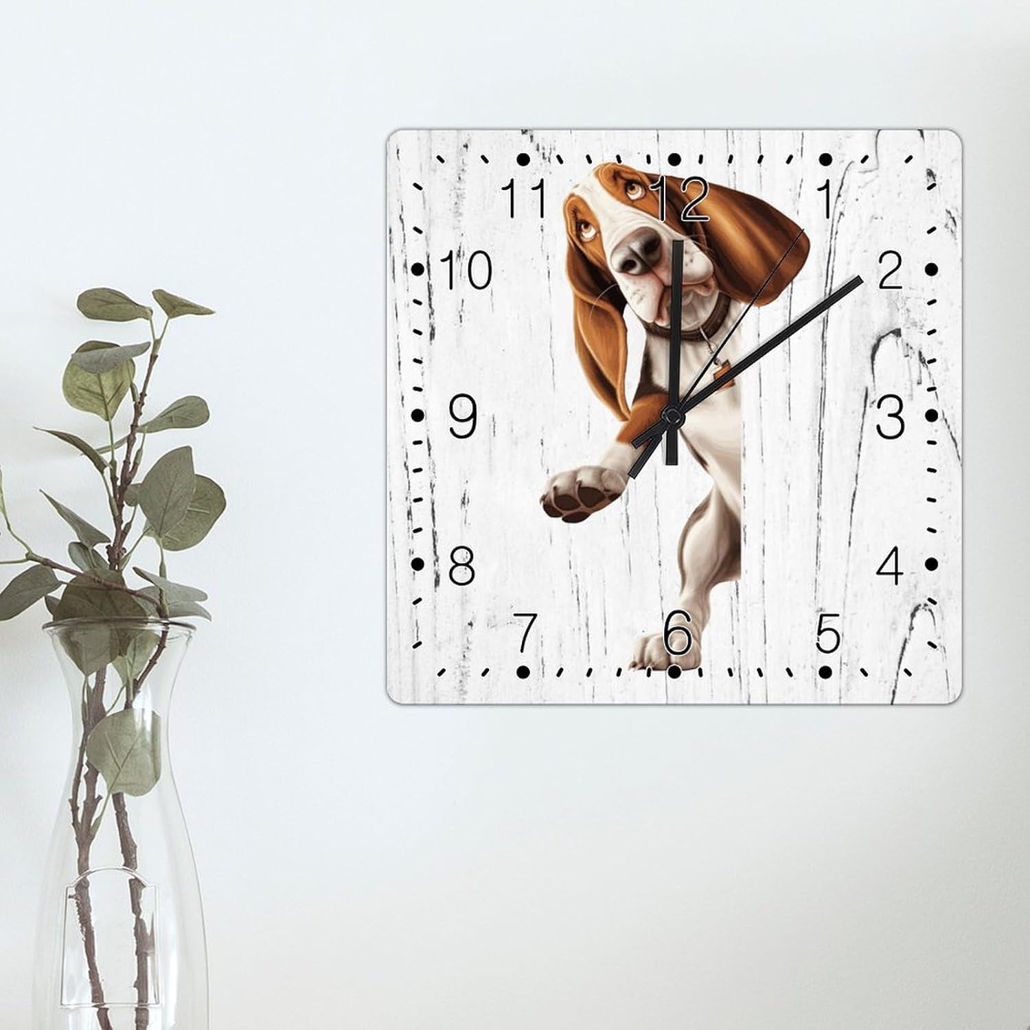 Beagle Dog Peeking ASquare Corner Clocks Beagle Art Clocks Battery Operated Square Wall Clock Gift for Dog Mom Wall Clock for Kitchen Bedroom Office 15x15in Birthday Gift to Dog Lover
