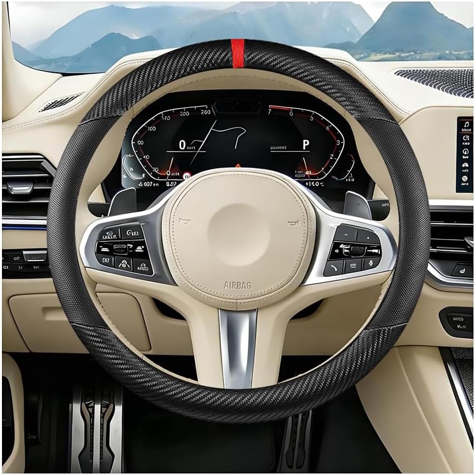 HZEL 14.5-15 Inch Steering Wheel Cover Carbon Fiber Black