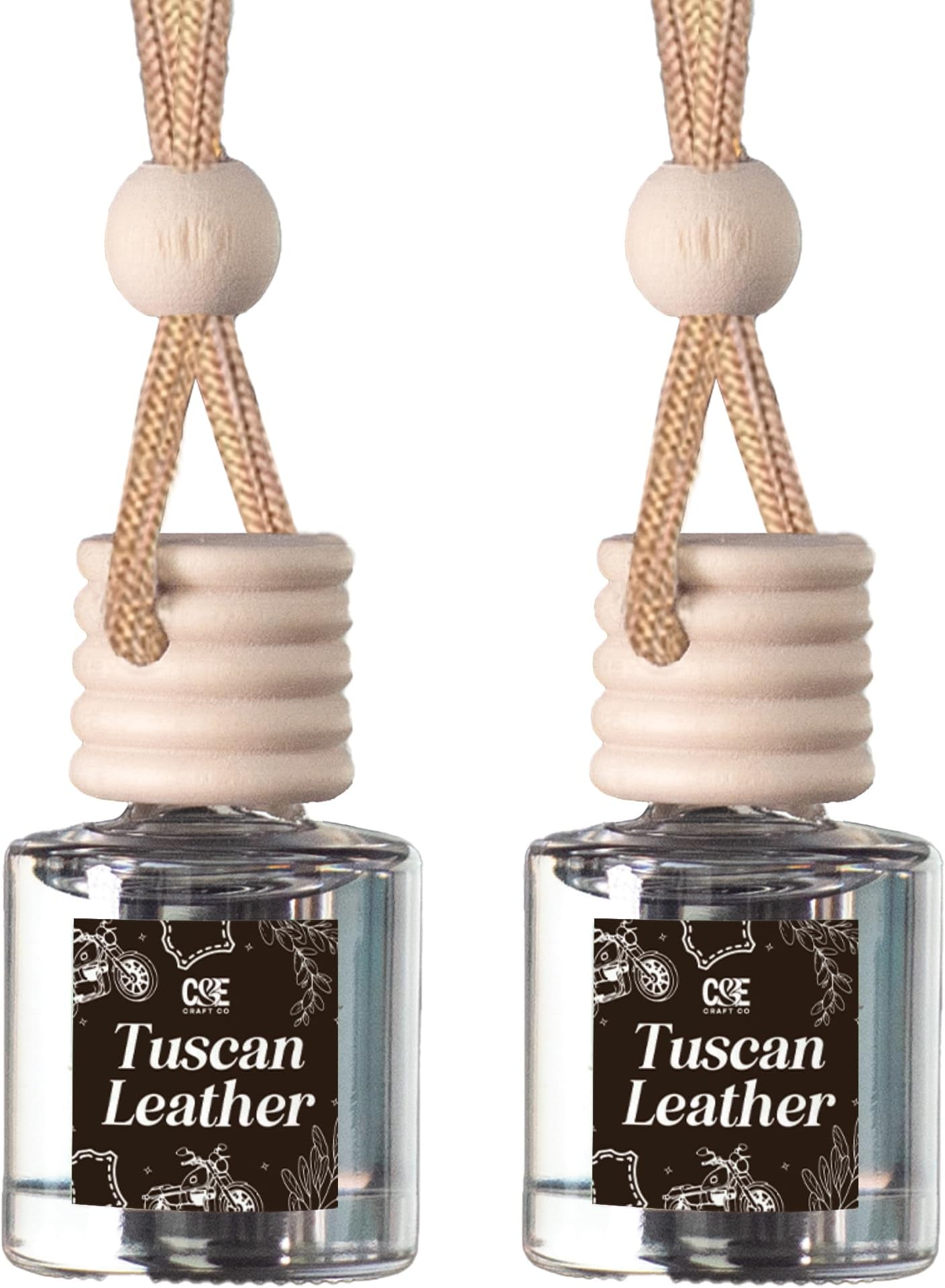 CANDECraftCo 2 Pack Hanging Car Air Freshener Diffuser for Essential Oils | 2 Pack - Aromatherapy Benefits - Fits Any Vehicle - Over 60 Days - Reusable & Refillable Jar - Tuscan Leather