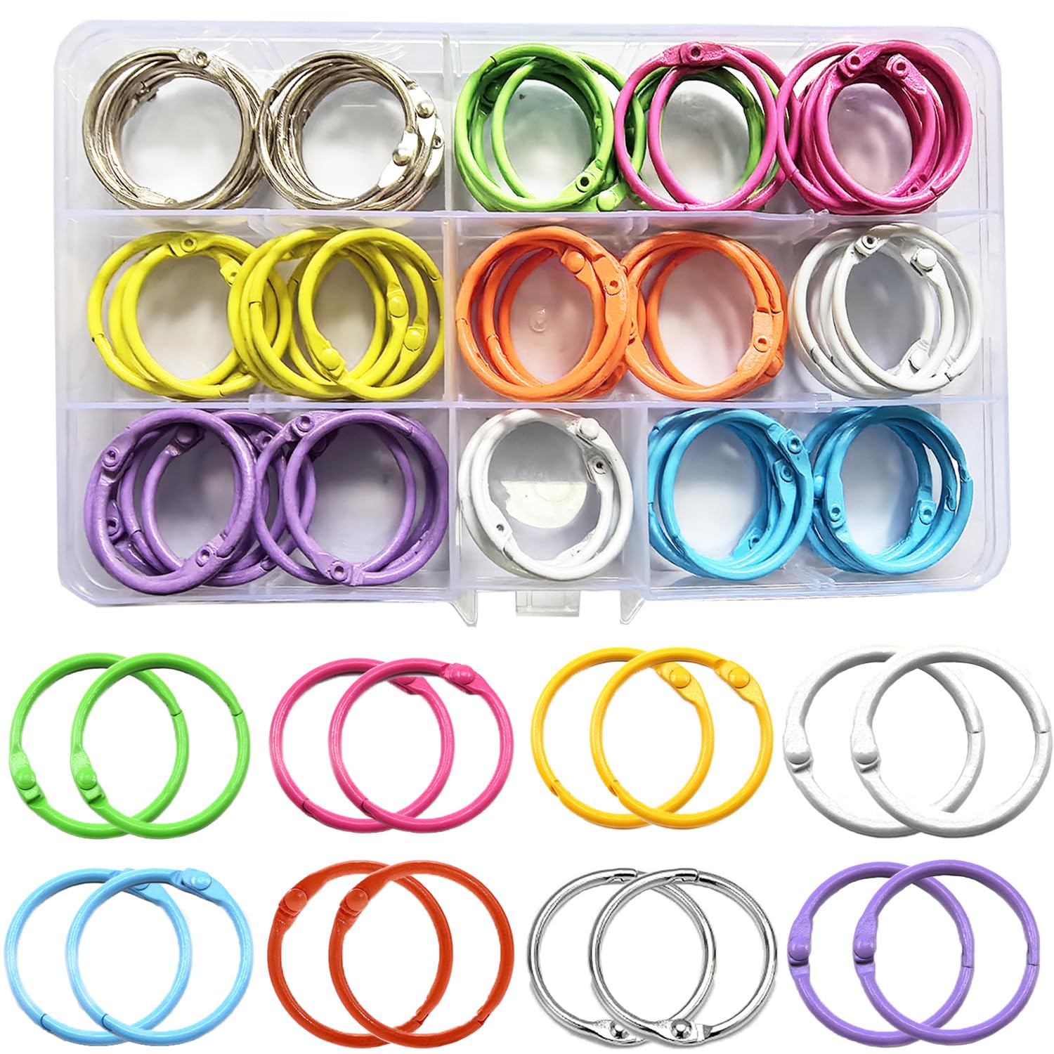WeqeYent 80 Pcs Multicolor Binder Rings, Loose Leaf Book Rings(30mm)