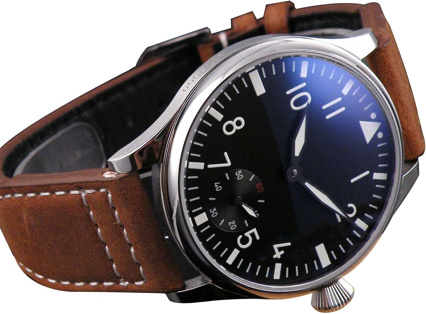 Fanmis 44mm Black Dial Luminous Gents Men's Women's Wristwatch 6498 Movement Hand-wound Mechanical