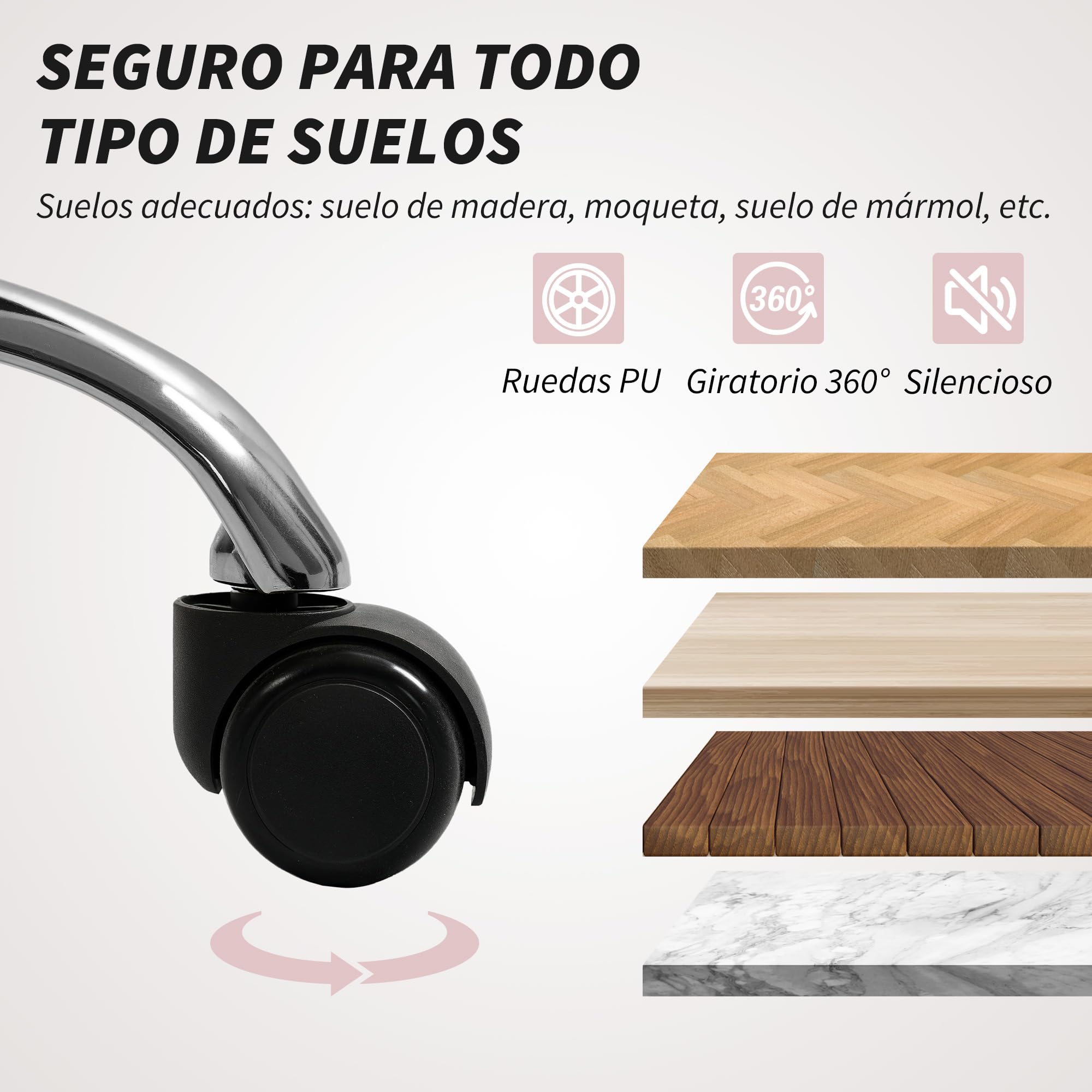 HOMCOM Silla de Oficina Silla de Escritorio Giratoria Reposabrazos Rosa | Altura Ajustable, Respaldo Curvado, Función de Basculante