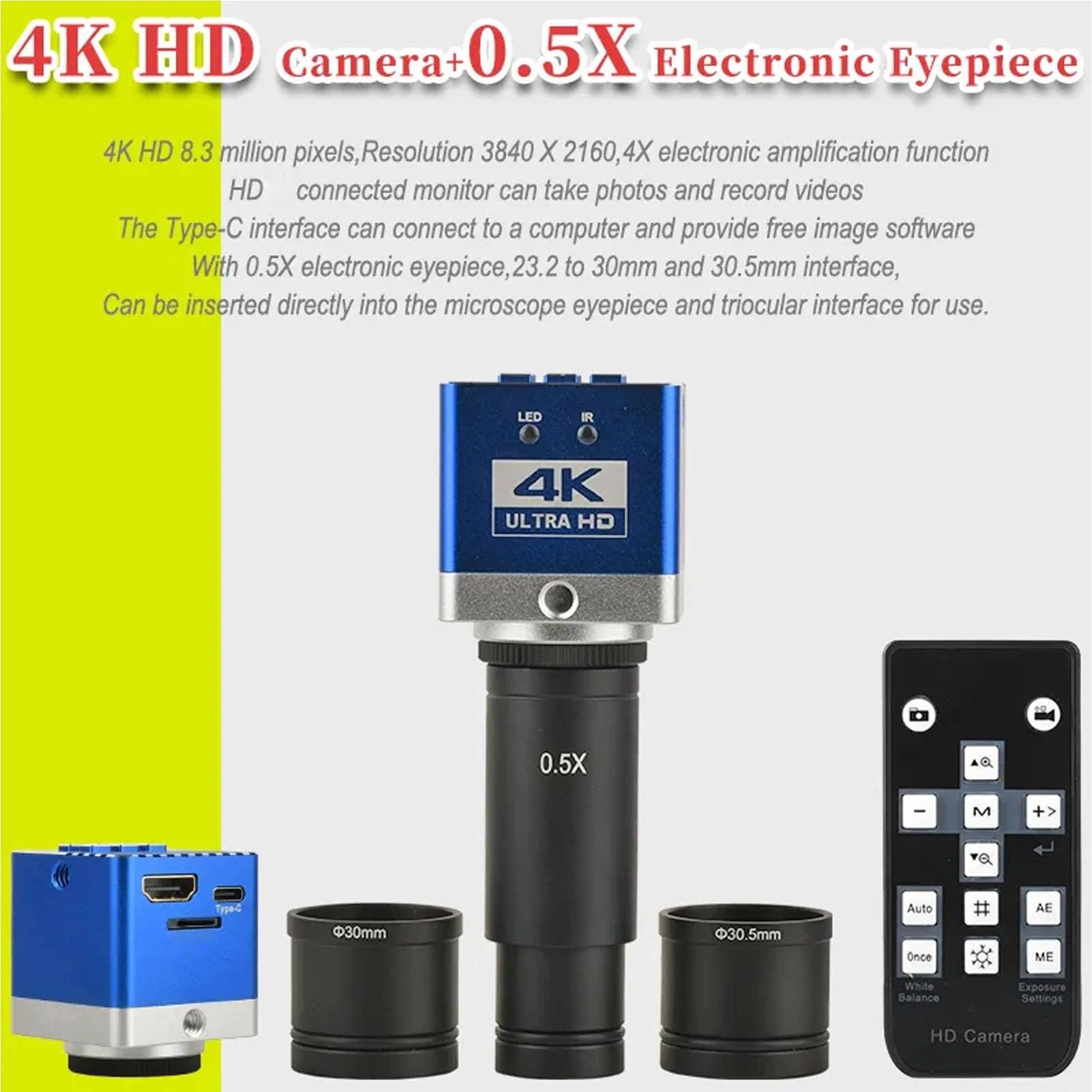 Cámara de Microscopio Industrial 4K HD 8.3MP Resolución de Oculares Electrónicos para Microscopio Biológico