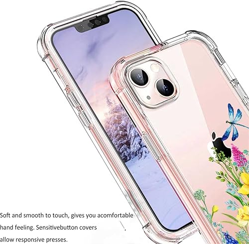 Miniatura 4 de Funda compatible con iPhone 14 Plus, diseño de flores de libélula coloridas, diseño elegante de jardín floral para iPhone para niñas y mujeres,