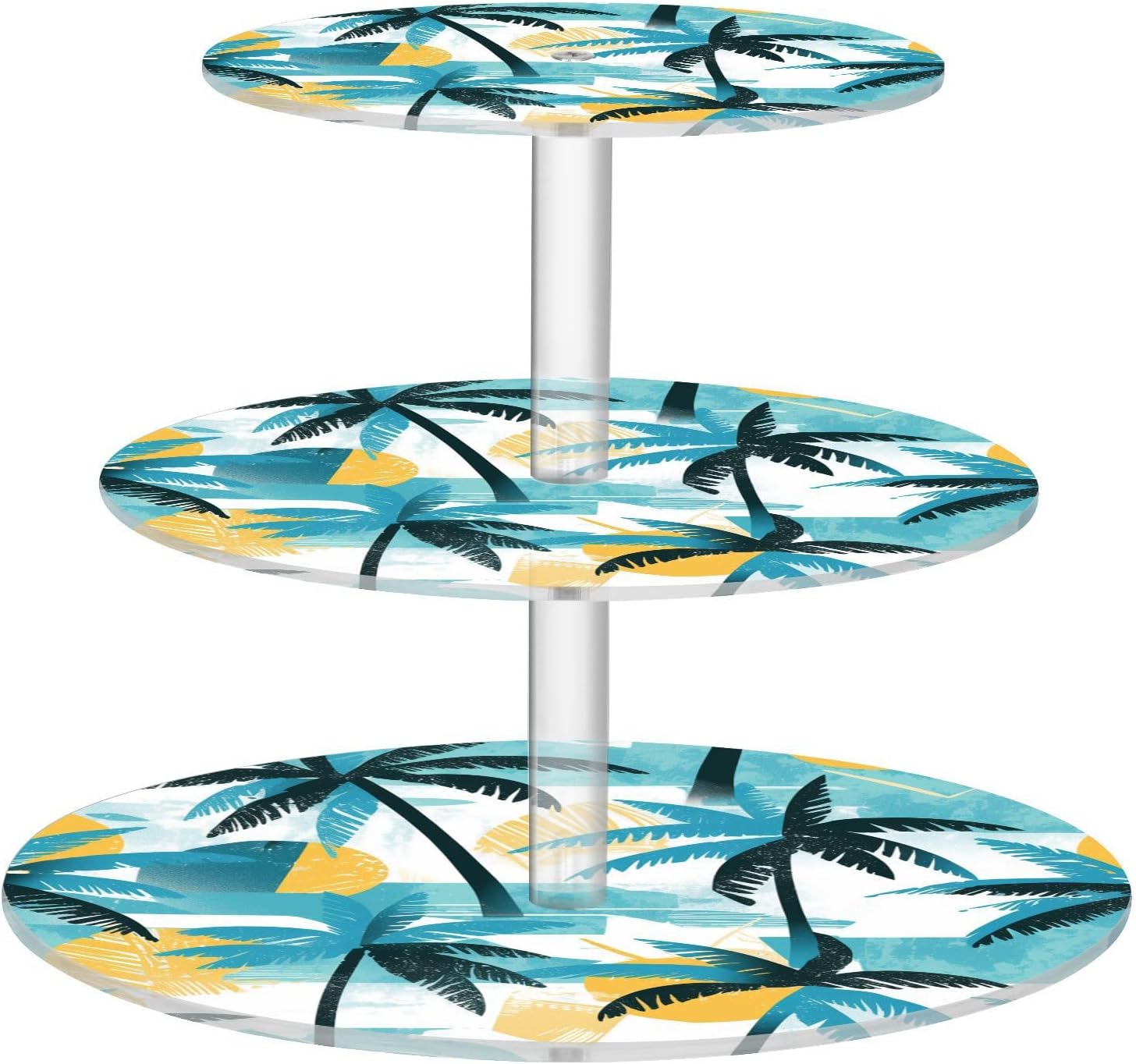 Blue Summer Palm Trees A Clean Table Tray Waterproof Three-Layer Circulars Display Stand Store Sundries in The Entrance Hall