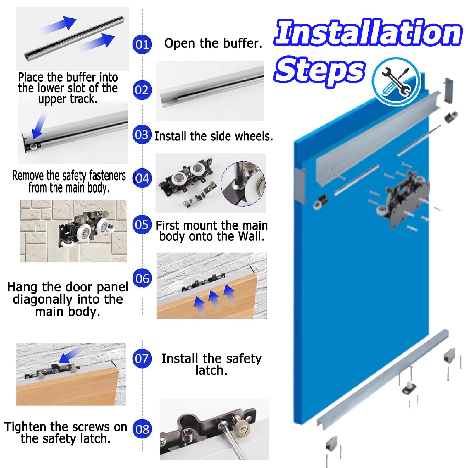 Kit de Puerta corredera Invisible,Kit para Puerta Invisible,Kit de herrajes Ocultos para Puertas,Funcionamiento Impecable,Diseño Invisible,Adecuado para dormitorios