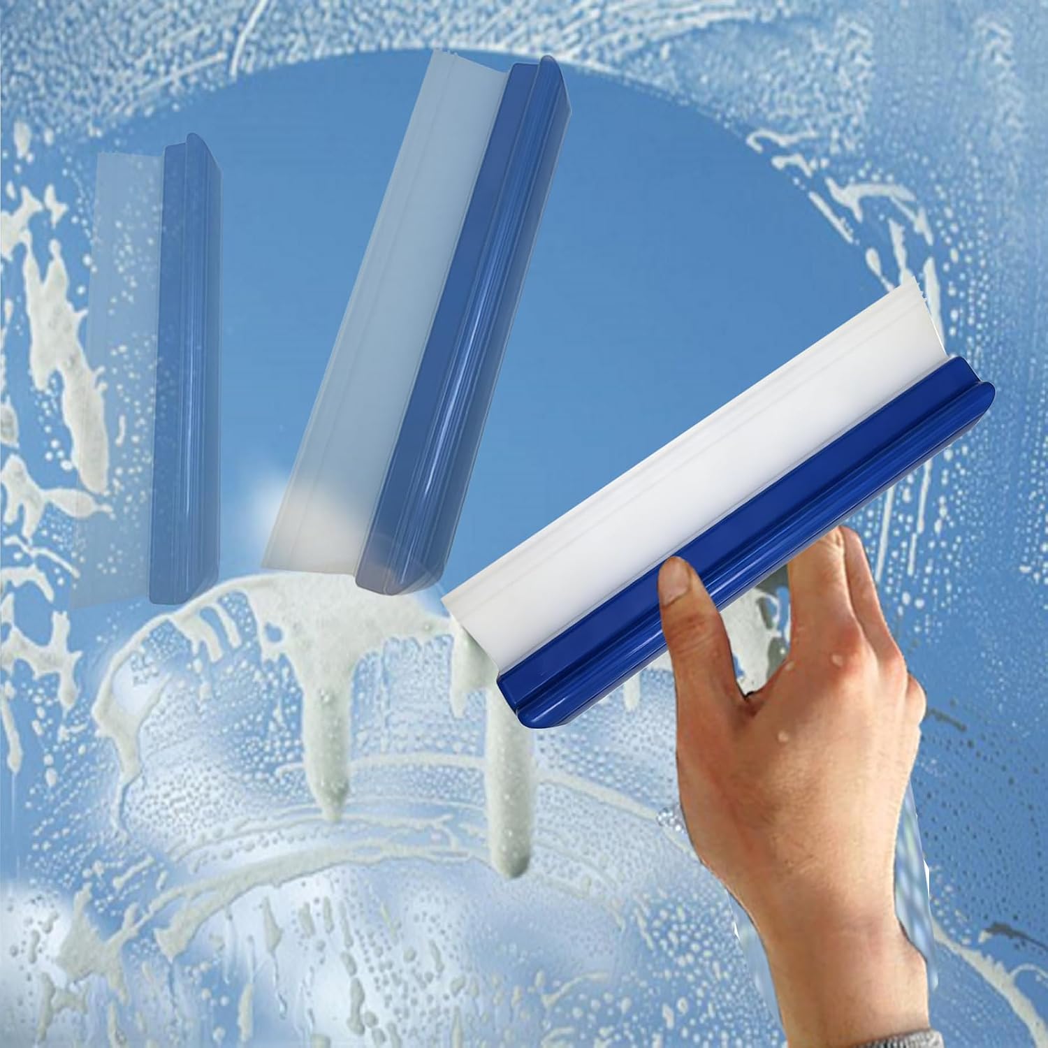 2pack 12inch Car Drying Squeegee Water Blade Universal Quick Drying Squeegee Wiper Flexible T-Bar Water Blade Silicone Squeegee for Car,Glass,Windshield,Bathroom Blue Handle