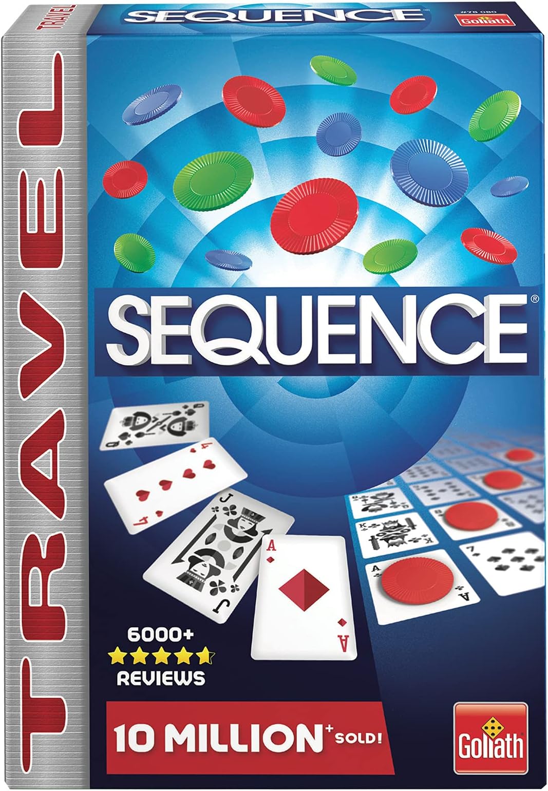 Goliath Games Travel Sequence | Five-in-a-row Fun for Everyone! | Family Strategy Game | For 2 or More Players, Ages 7+, White, Blue, and Yellow