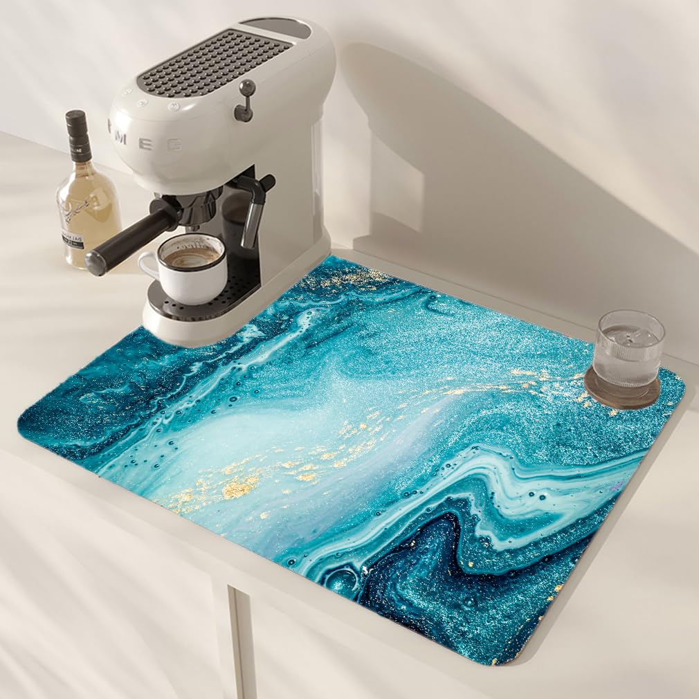 xinbaiKitchen Super Absorbent Draining Mat 40"×60" Dish Drying Mat Non Slip Grey Kitchen Absorbent Draining Mat Coffee Machine Mat Kitchen Counter Mat for Dish Coffee Bar Worktop