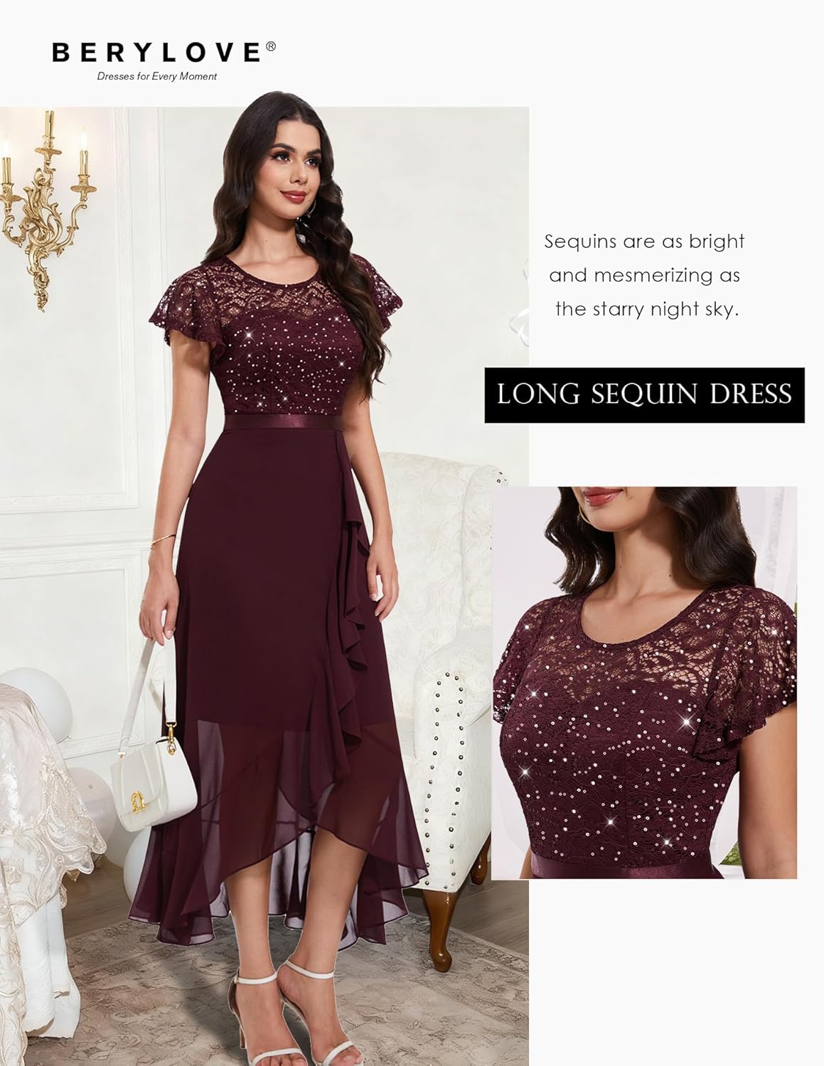 BeryLove Formal Dresses for Women 2026 Wedding Guest with Slit Cocktail Elegant Lace Long Prom Dress - Image 8