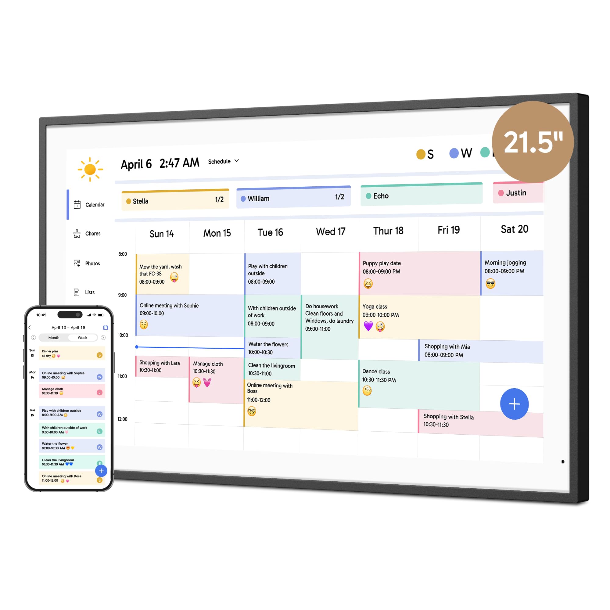 Dragon Touch Calendrier Numérique de 21,5" - Calendrier Mural Électronique 1920x1080 FHD, Calendrier de Bureau Écran Tactile avec Mémoire de 32 Go, Planificateur Familial Intelligent, TM21 Noir