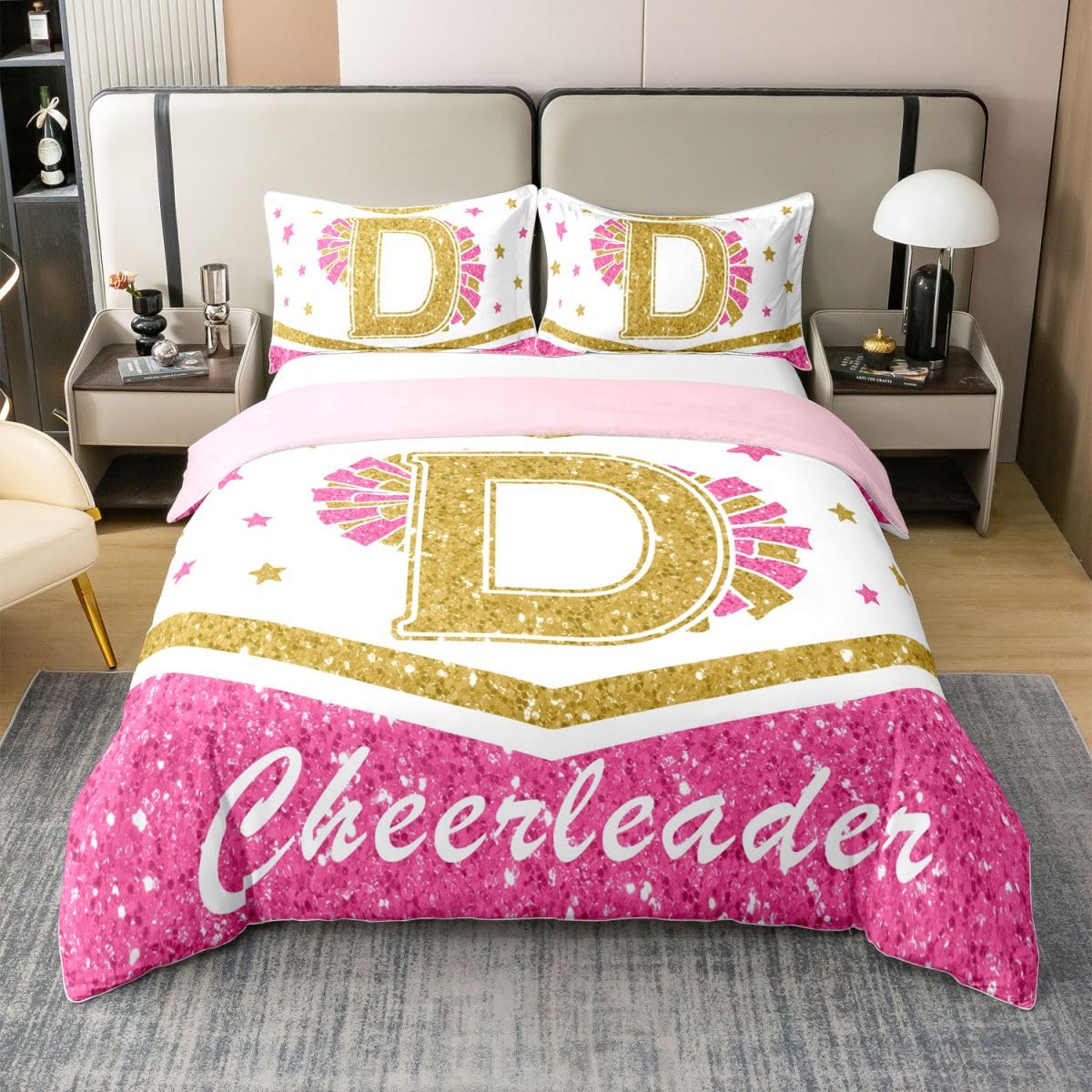 Parure de lit 100 % coton naturel Manfei King size avec motif lettre D