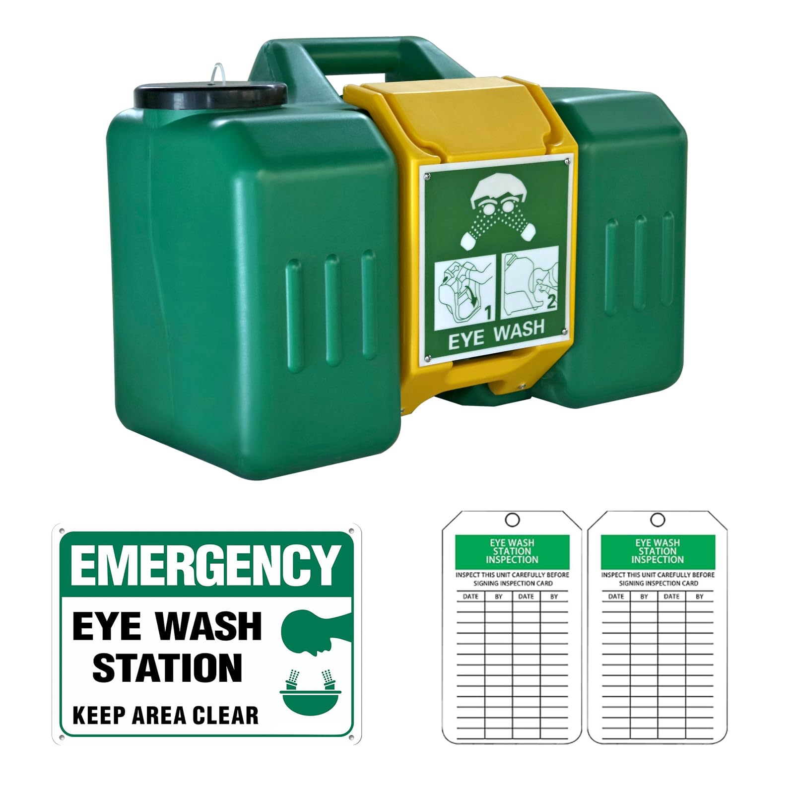 9-Gallon Portable Eye Wash Station OSHA-Approved, Includes Station Sign and 2 Inspection Tags, Wall Mount Eyewash Station, Emergency Eye Washing