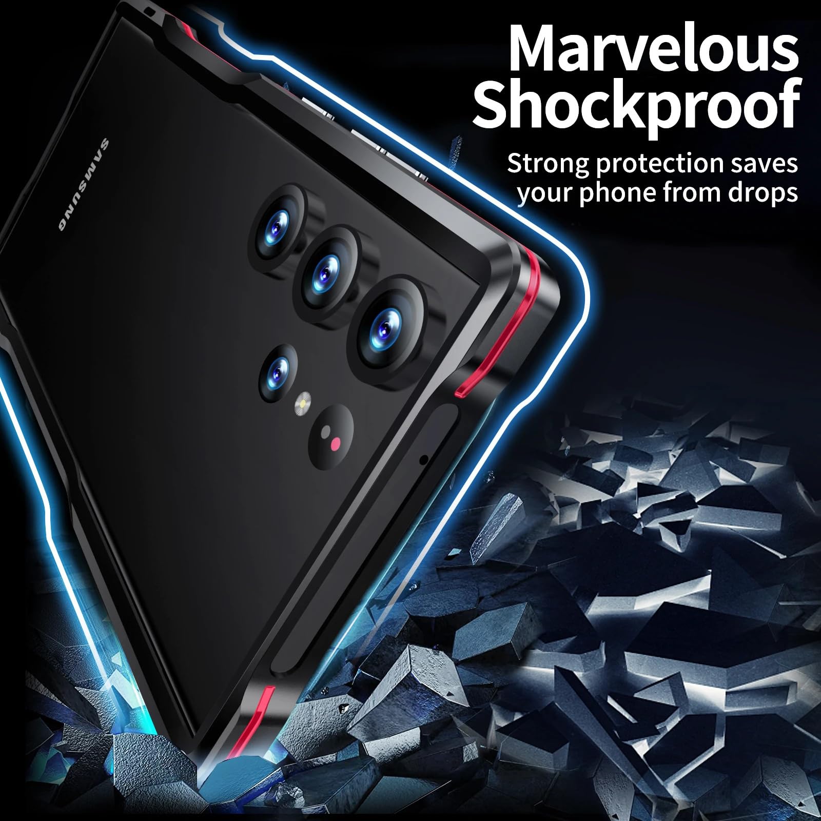 Zaprojektowane dla Samsung Galaxy S25 Ultra Metal Bumper Case, Mecha Style Super Tough Lekka Rama ze stopu aluminium Metalowy przycisk Zero zakłóceń sygnału (czarny)