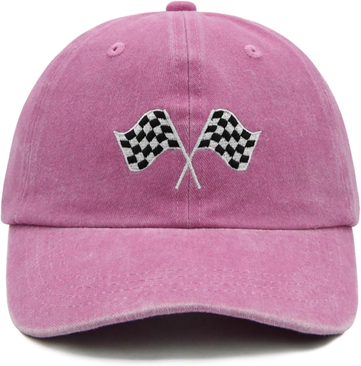Racing Car Flag Hat for Men Women, Adjustable Embroidered Washed Race Car Baseball Cap