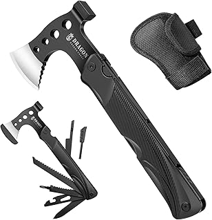 DRAGON CREEK Camping Axt Beil, Outdoor Survival Multitool klein Axt, Aluminium Griff 15 in 1 Multifunktionswerkzeug mit Hammer Säge Messer, mini Werkzeug - Geschenke für Männer