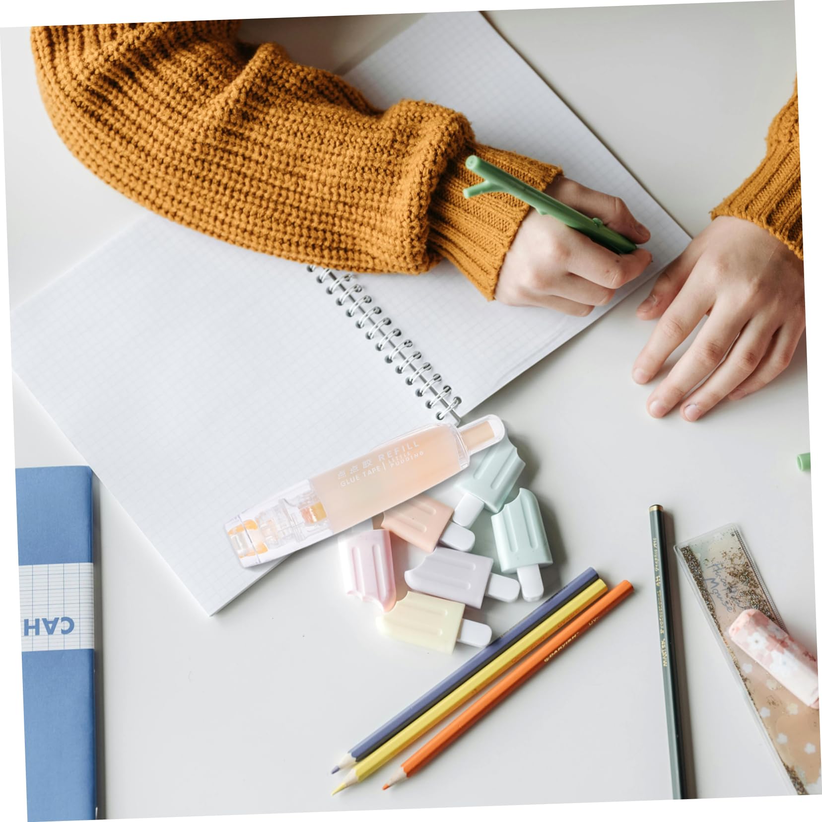 5 Set Nastro Tascabile Premere Penne A Colla Penne A Colla A Forma Di Penna Bastoncini Di Artistica Premere La Penna Stick Adorabili A Eva 5 Pezzi * 5