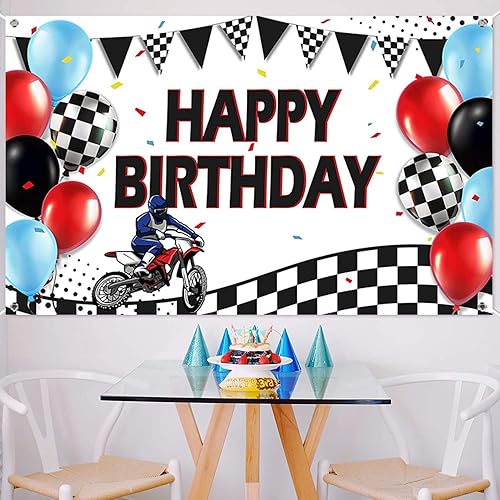 Miniatura 4 de Telón de fondo de motocross para fiesta de cumpleaños, suministros de fiesta de cumpleaños de motocross, pancarta de carreras de motocross, telón de