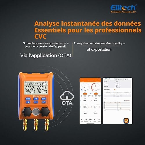 Elitech Manometro Digitale per Refrigerante HVAC con Bluetooth e APP Misuratore di Pressione Temperatura e Vuoto per Aria Condizionata Pompe di Calore, Analisi Dati in Tempo Reale LMG-10W - 4