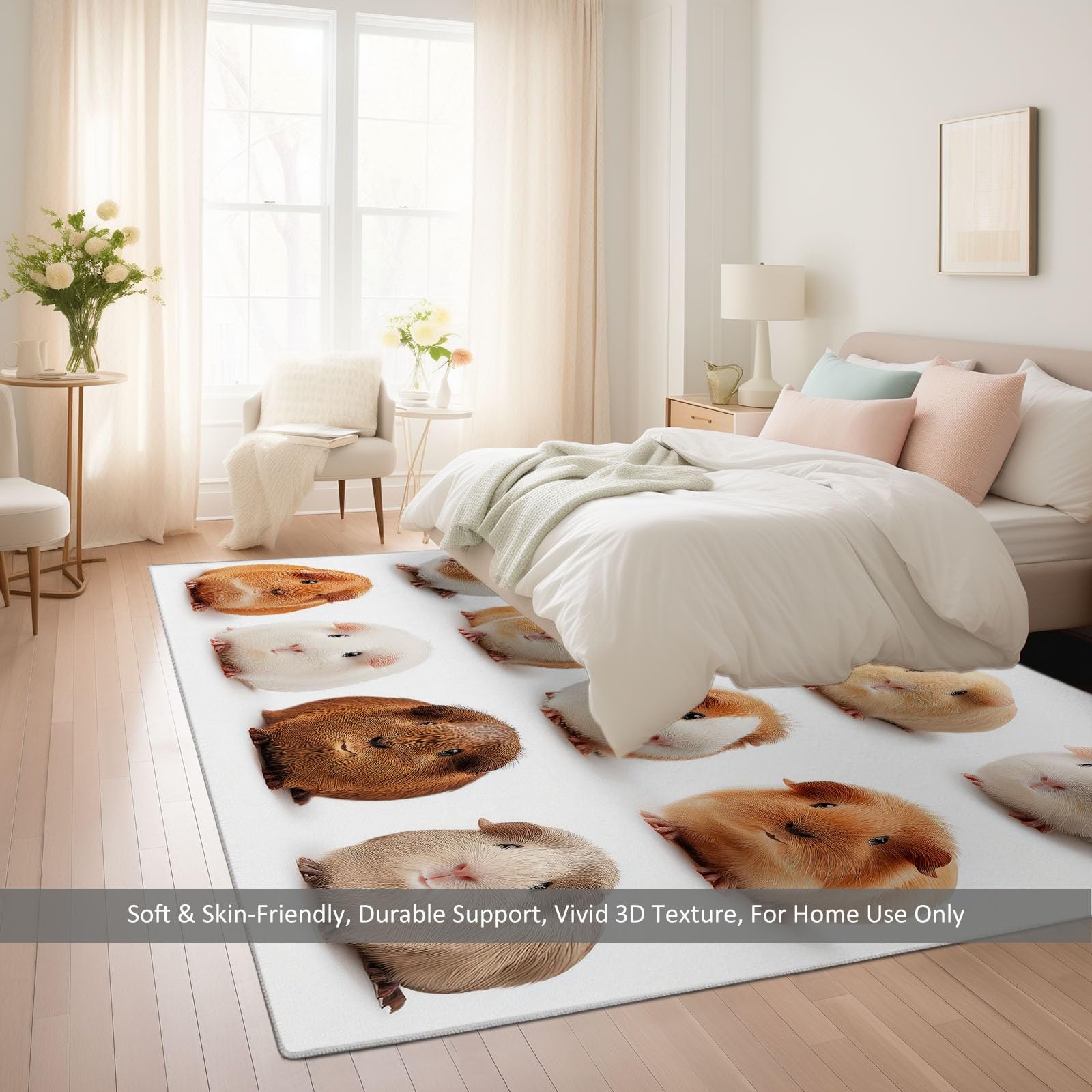 Alfombra antideslizante con diseño de conejillo de indias de animales, 100 x 160 cm, alfombra para dormitorio de niños y niñas, alfombra de suelo para sala de estar, dormitorio, alfombra de juegos