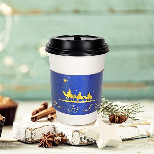 Miniatura 6 de Whaline 40 fundas de taza de café de Navidad, fundas de papel de papel de aluminio dorado regilioso de Navidad Nativity Jesus Holy Night fundas