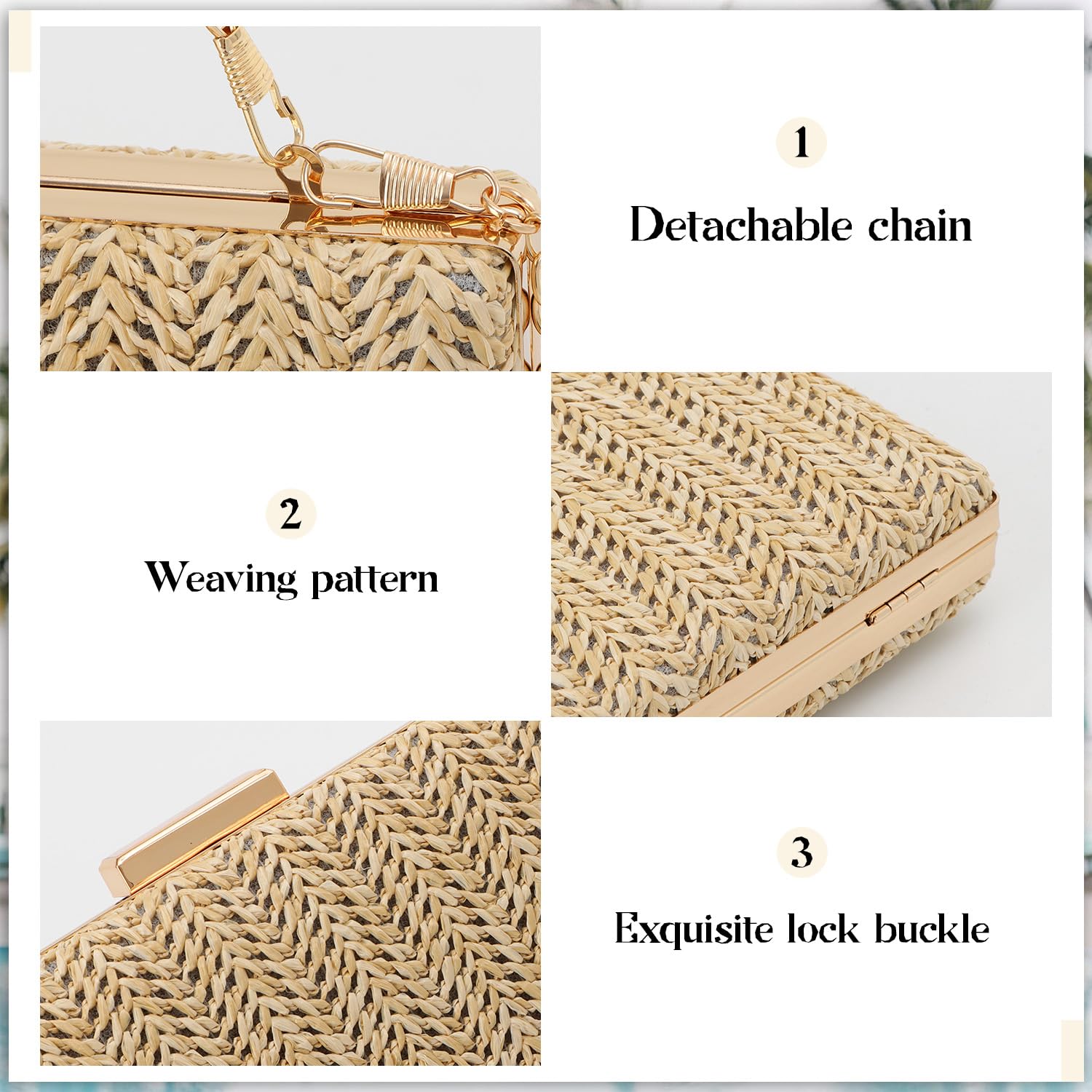 EVEOUT Słomiana kopertówka dla kobiet lato Boho Clutch łańcuszek na wesele impreza pleciona torba na ramię plaża wakacje