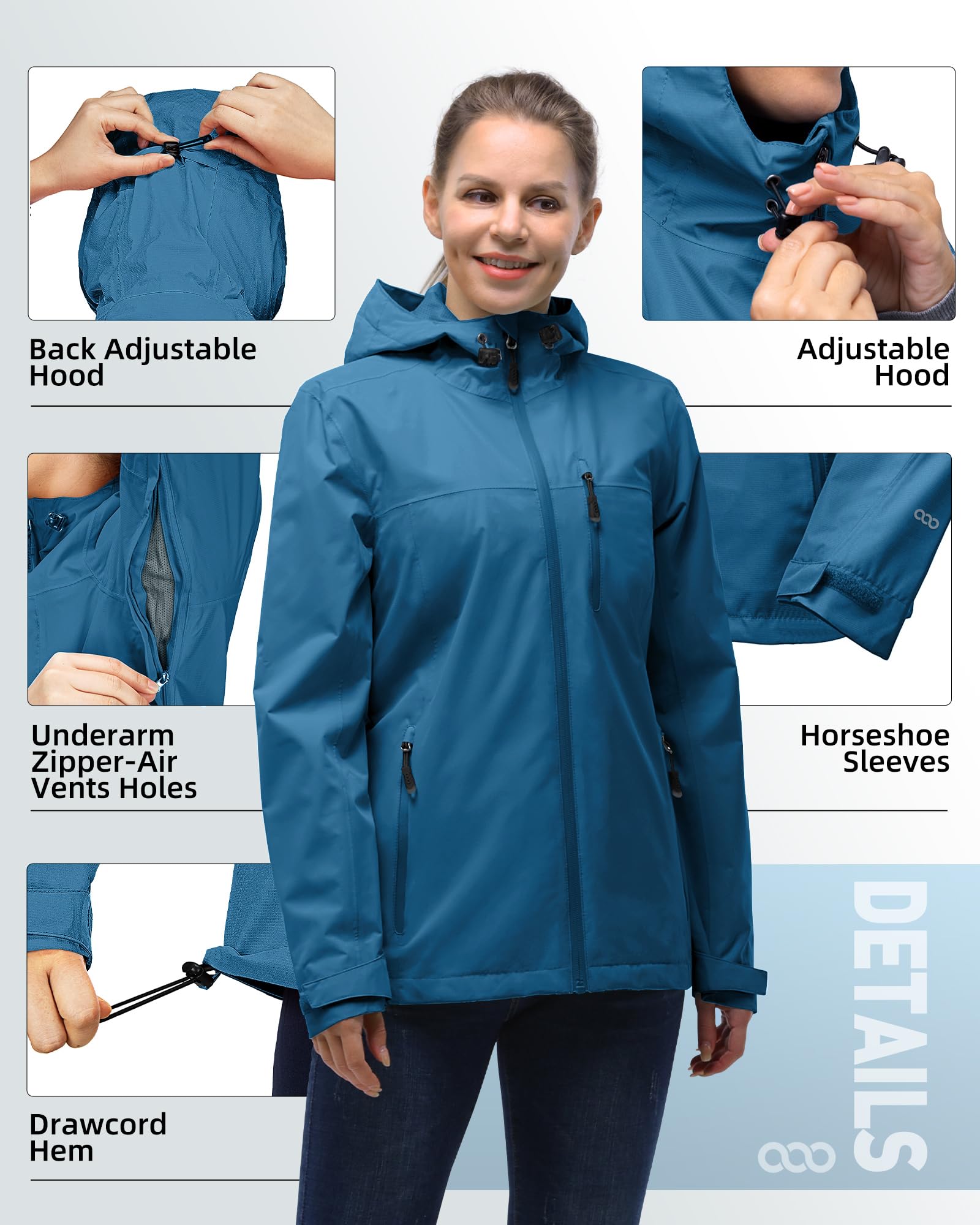 33,000ft Rain Jacket Women, impermeabile leggero con cappuccio Packable Breathable Coat ideale per la corsa e l'escursionismo