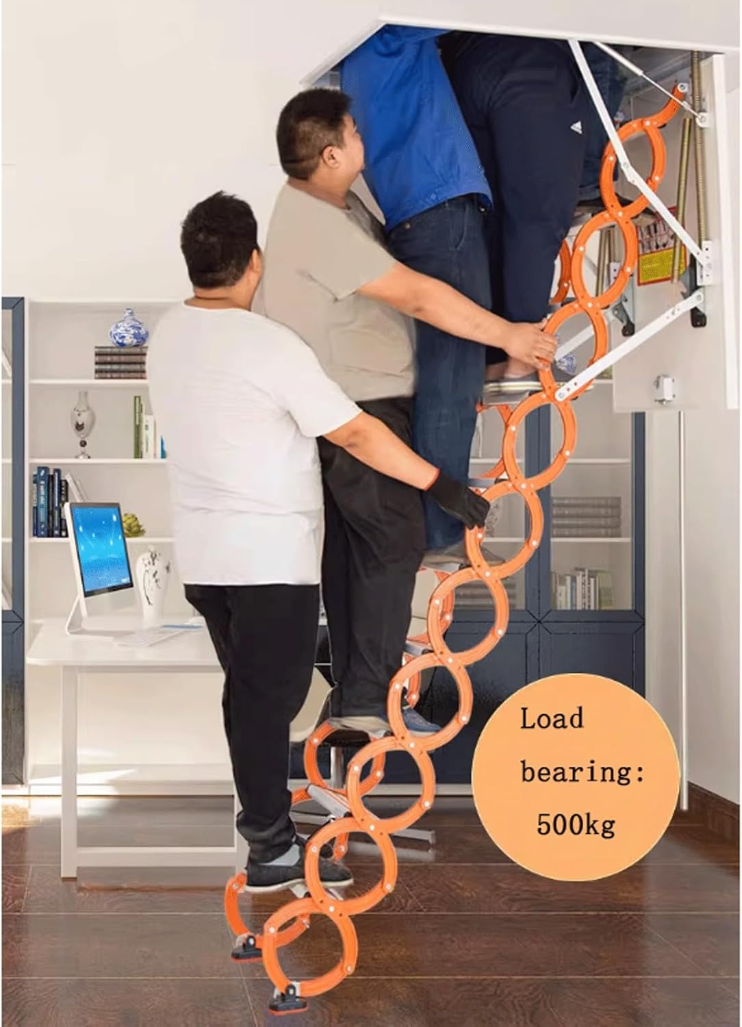 attic ladders Manual Loft Ladder Ceiling Folding Attic Stairs Pull Down Telescoping Ladder Titanium Magnesium Steel(80 * 120cm)