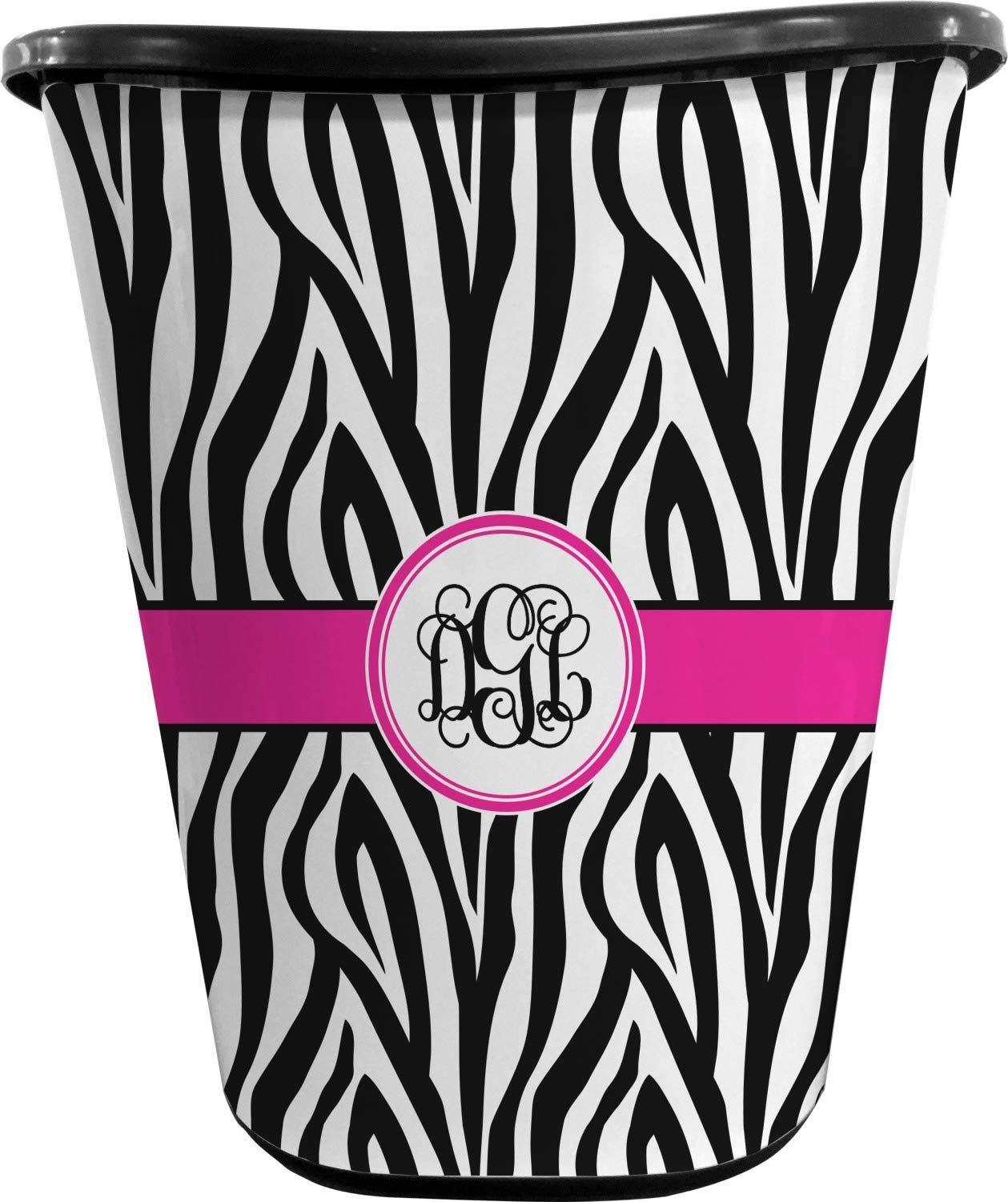 Personalized Zebra Print Waste Basket - Double Sided (Black)