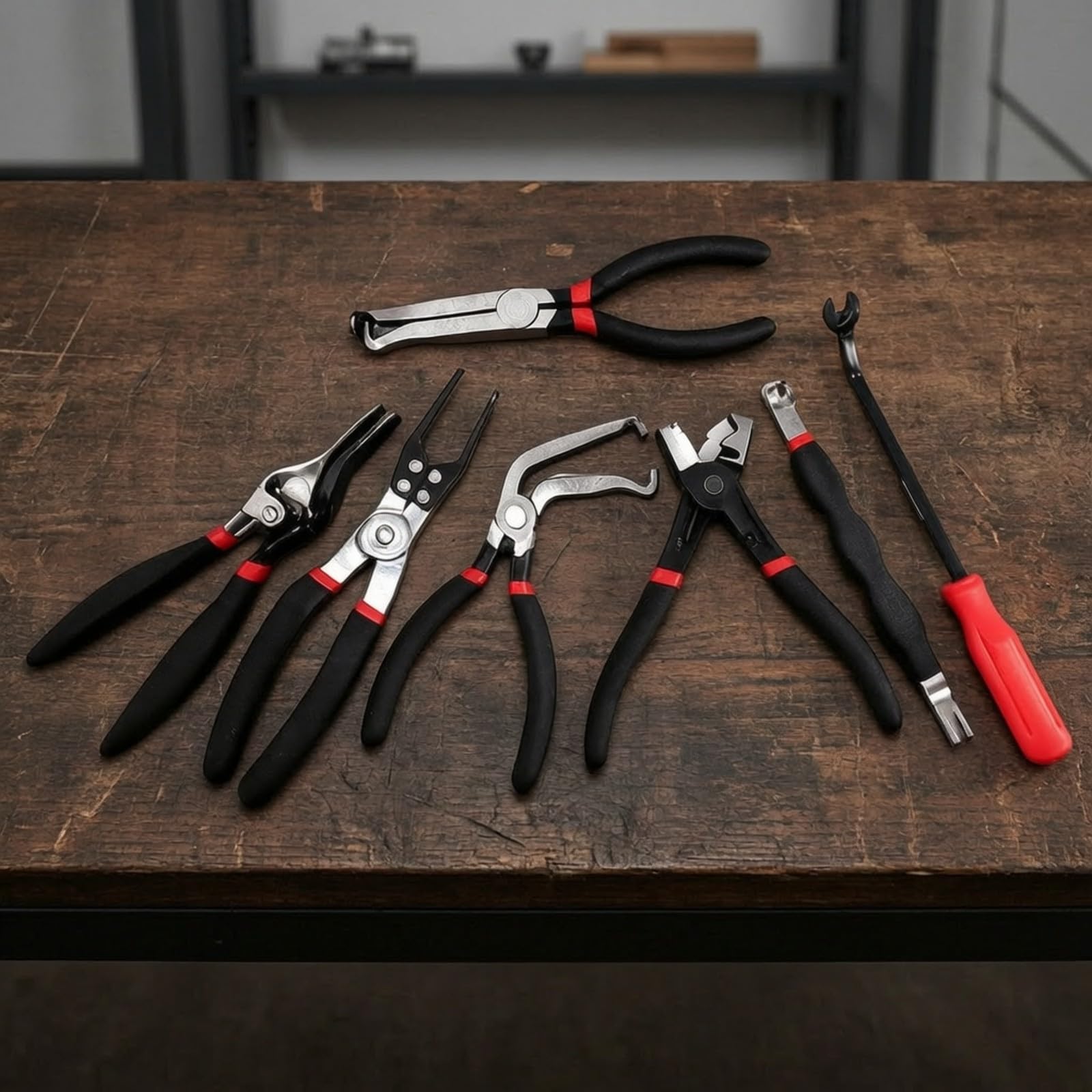 7 Pezzi Kit di Pinze in Acciaio nore di Carbonio Ergonomico Set Pinze con Manici Ergonomici Professionale Attrezzi Manuali per Garage, Senza Borsa