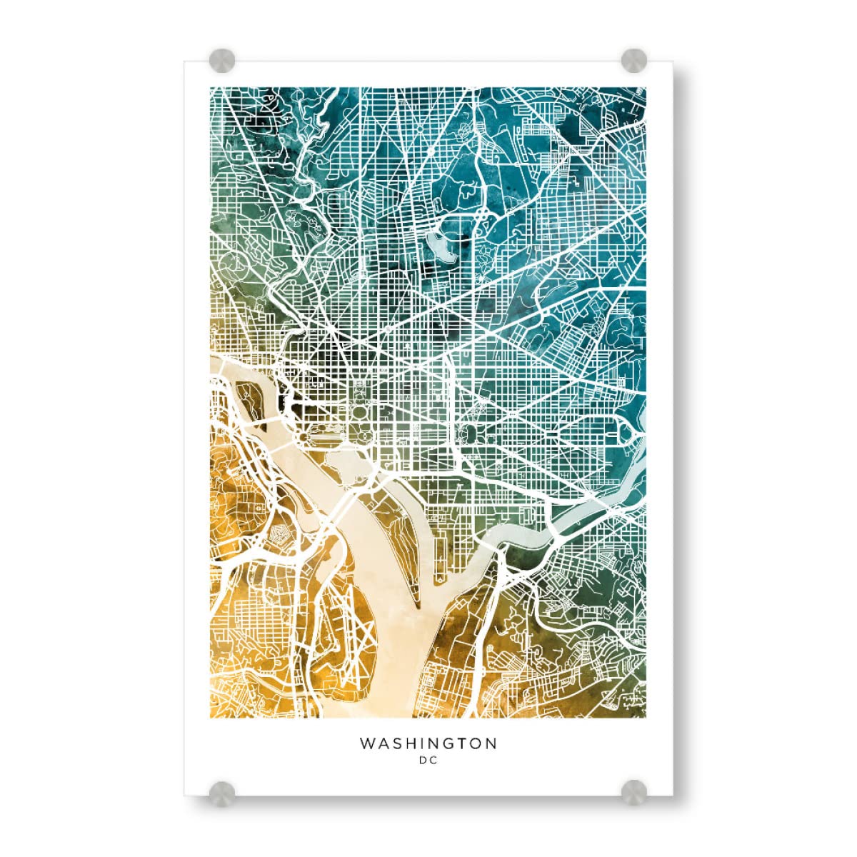 artboxONE Acrylglasbild 60x40 cm Städte Washington Skyline Blaugrün Bild hinter Acrylglas - Bild Washington dc Karte
