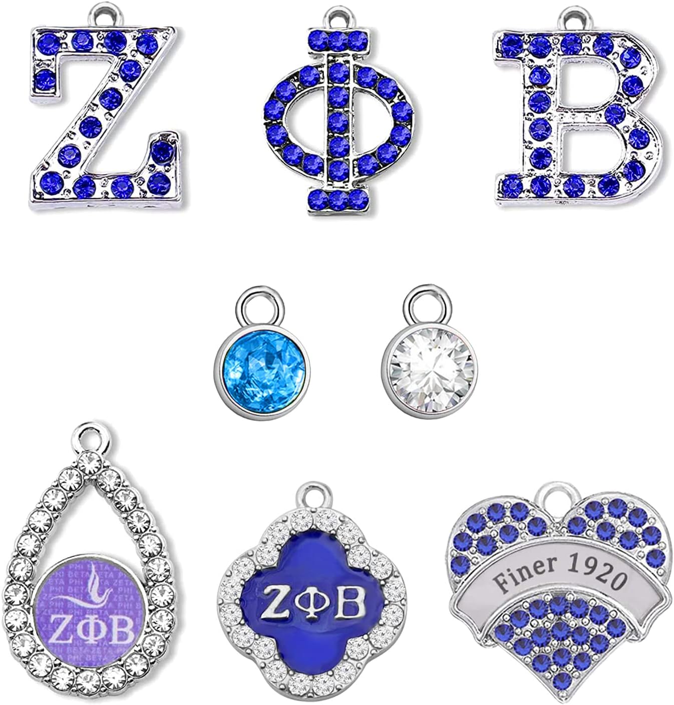 TongXin 9PCS Greek Sorority Paraphernalia Jewelry 1920 Finer Women Gift ZPB Charms Collection for DIY Jewelry Making Sorority Gifts for Women