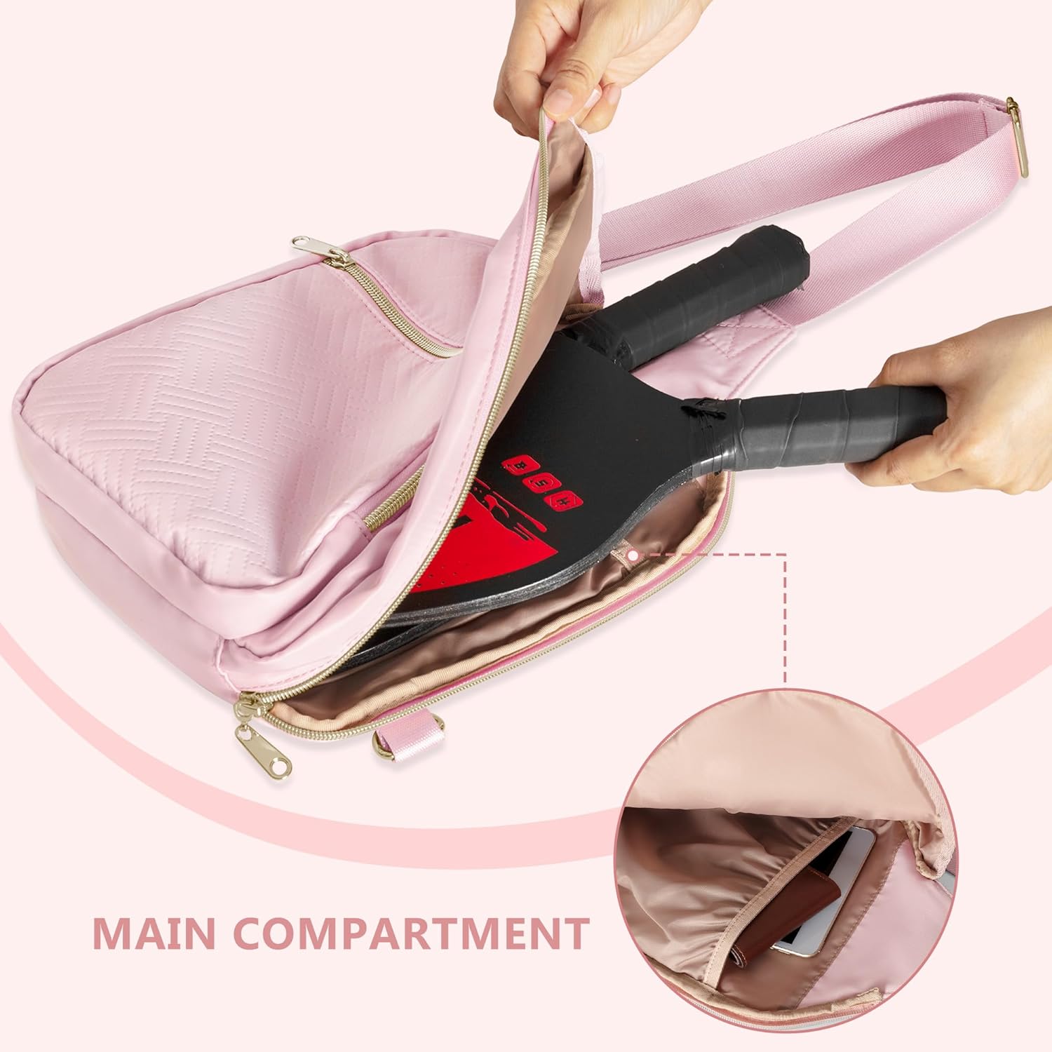 Women's Pickleball Bag - Sling Paddle Bag with Patent Design