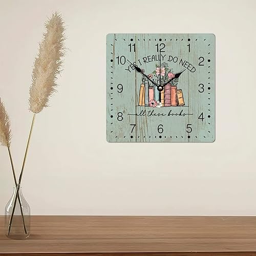 Miniatura 5 de Reloj de pared de PVC Yes I Really Do Need All These Books Relojes sin marco, Book Club de 10 pulgadas, funciona con pilas, reloj de pared cuadrado