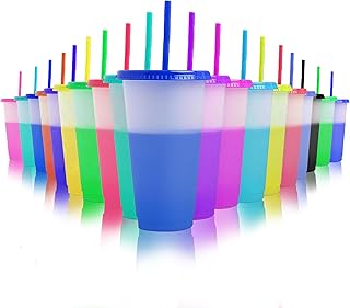 19pcs 24oz Color Changing Cups with Lids and Straws, Color Changing Tumbler, Reusable Cups with Lids in Multicolors Perfect for Cold Drinks, Cold Coffee, Smoothie etc
