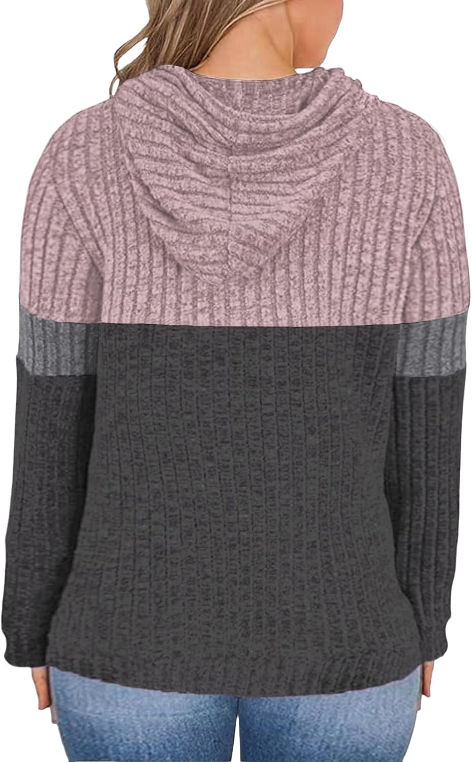 VISLILY Plus-Size-Hoodies for Women Casual Color Block Sweaters Long Sleeve Pullover Sweatshirts Cute Loose Tops with Pocket - Image 4