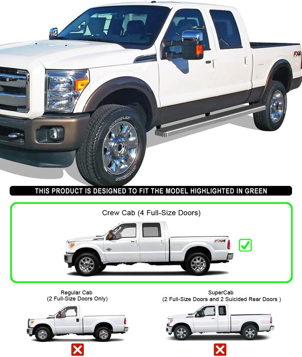 Wheel-to-Wheel HD Ridez Bar 5" Steel Compatible with Ford F250 F350 Super Duty 1999-2016 Crew Cab 5.5ft Short Bed (Nerf Bar Side Steps)