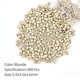 Vlasy 400Pcs 5mm Silicone Lined Micro Ring Beads for Hair Extensions 5Colors Apply (400Pcs Blonde)