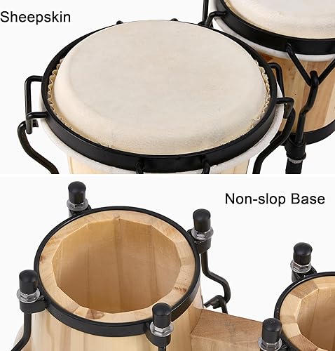 Miniatura 2 de MUSICUBE Juego de batería Bongo para niños y adultos, de 4 y 5 pulgadas, instrumento de percusión de madera sintonizable hecho a mano con llave de