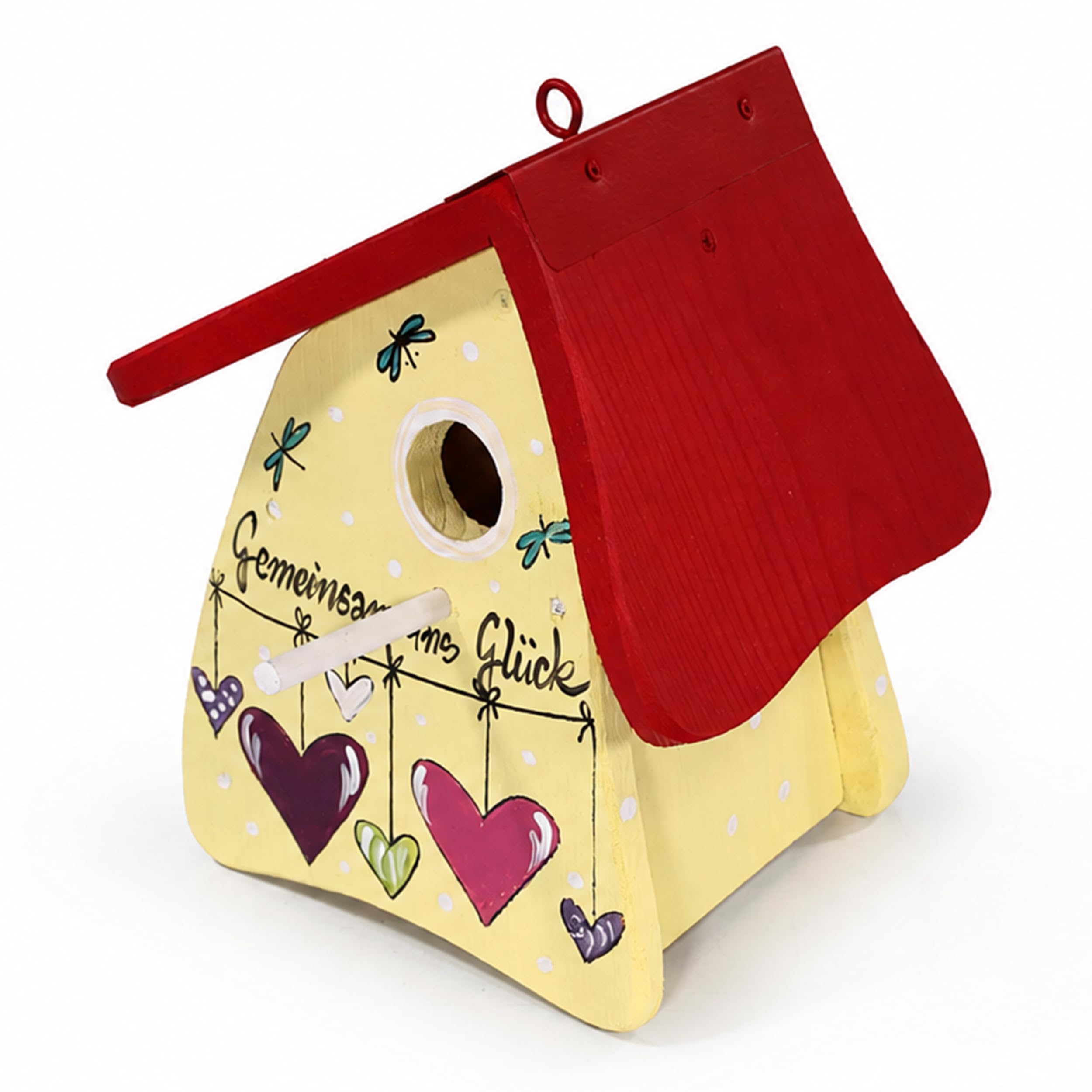 Lemodo Nistkasten Vogelvilla Handbemalt, Wetterfestes Vogelhaus gelb Holz, Nisthilfe Für Wildvögel, Für Garten Balkon Terrasse, Dekoratives Vogelhaus, Hochzeit, Einzug