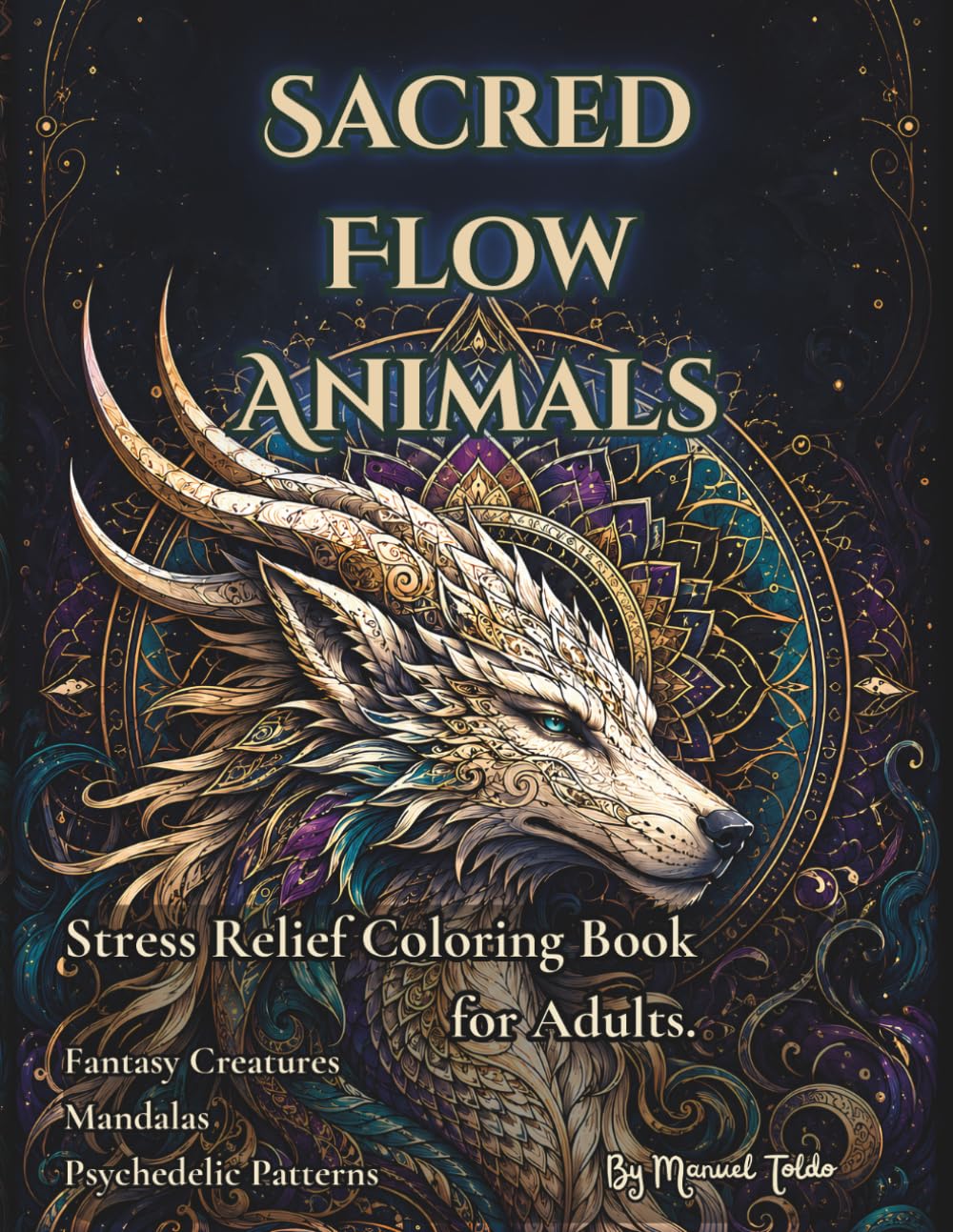 Sacred Flow Animals: Stress Relief Coloring Book for Adults with Fantasy Creatures, Mandalas, Psychedelic Patterns and Relaxing Designs
