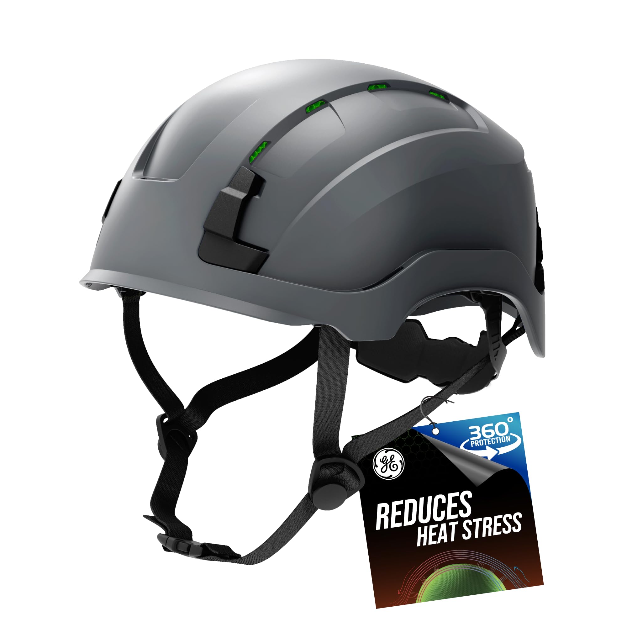 GE Casco de seguridad de diseño patentado ventilado, sin espuma EPS, tecnología de absorción de impactos de 360 grados, reduce el estrés por calor, casco duro con acolchado de espuma viscoelástica,