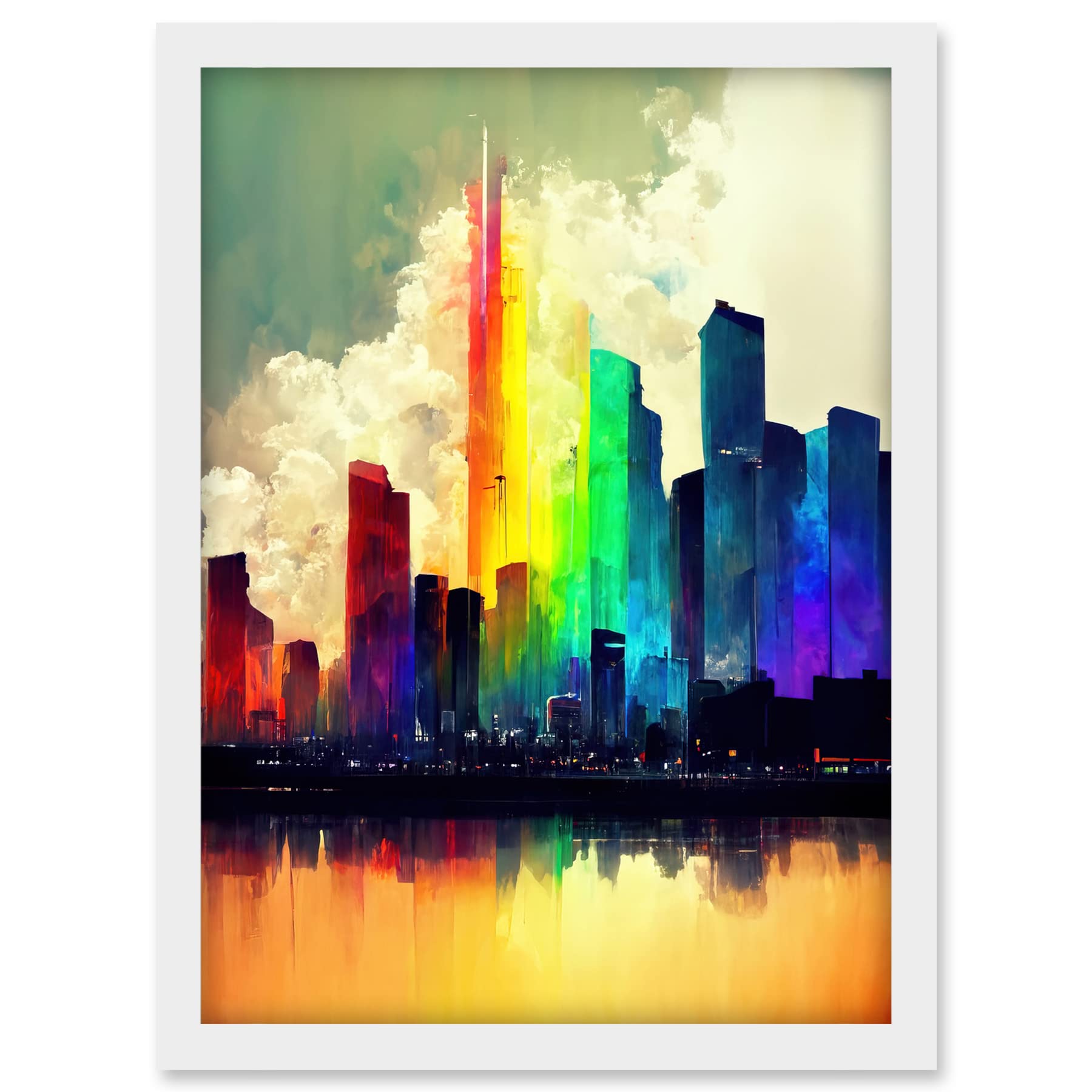 Doppelganger33 LTD Glass City Of Rainbow Reflections Cityscape Artwork Framed A3 Wall Art Print