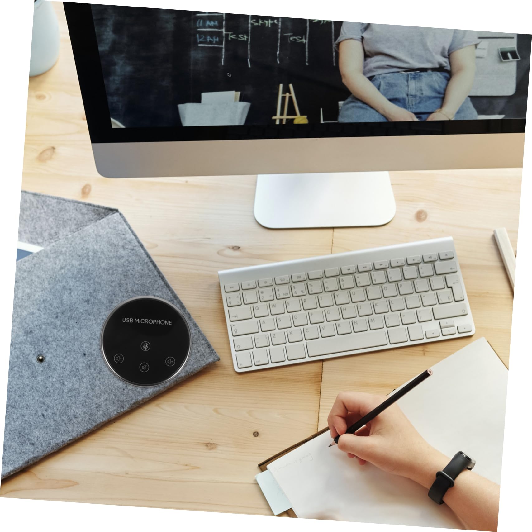 HOMSFOU Microfono Omnidirezionale USB 360° per Conferenza, Nero | Lega di Alluminio, per Notebook e Pc, Chat Vocale Gaming e Live Streaming, Uso Semplice
