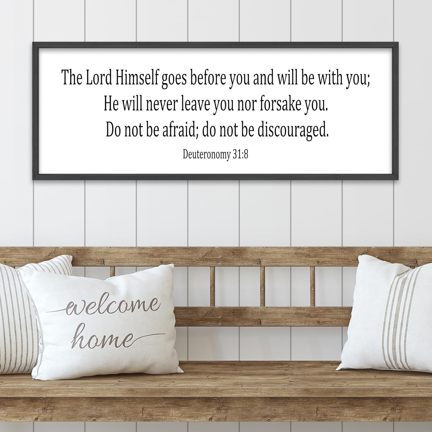 Christian Wall Decor The Lord Himself Will Go Before You He Will Be With You Deuteronomy 3:18 Sign 32"×12" Bible Verse Scripture Sign Large Rustic Wall Hanging Art (Black)