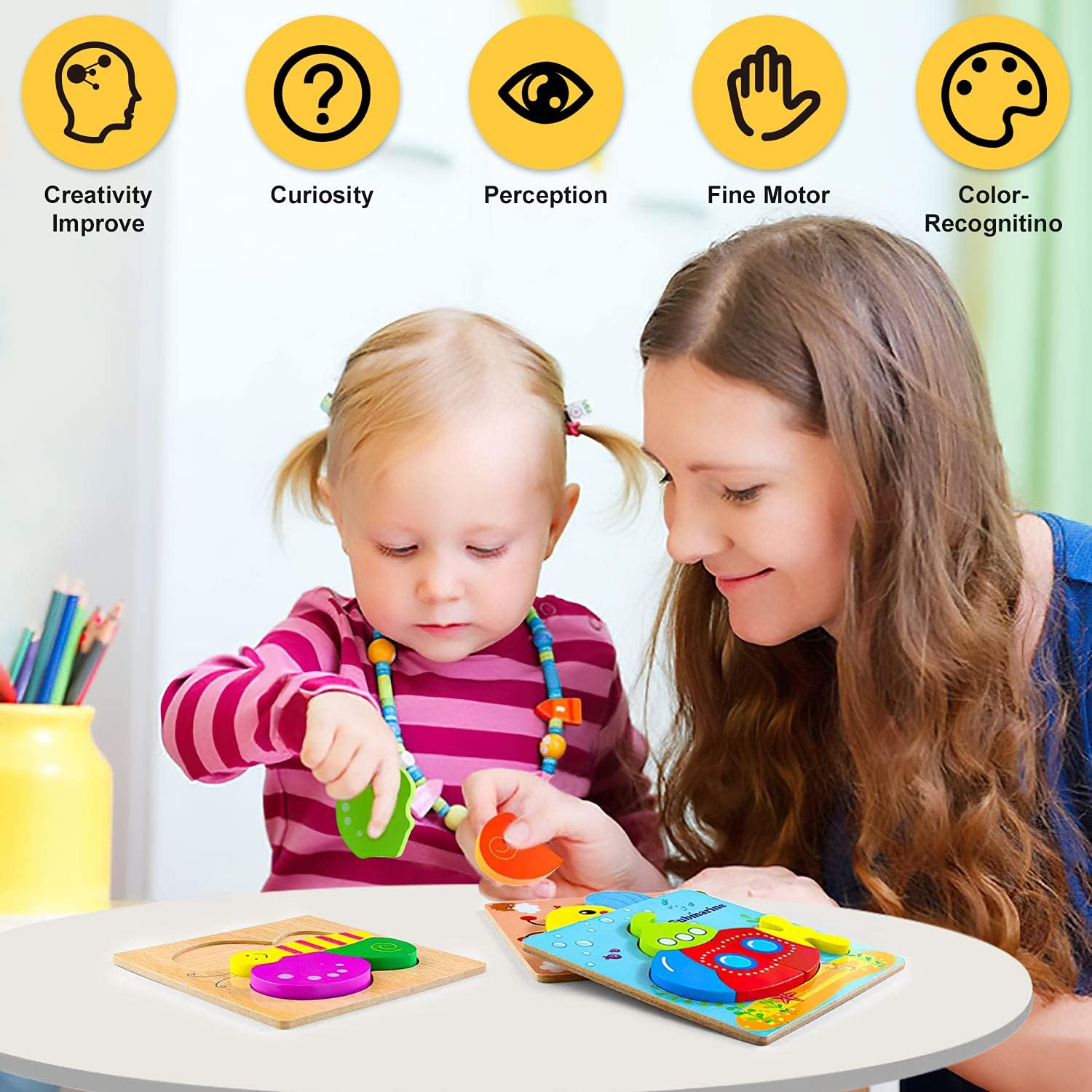 XPCARE 10 Pack Wooden Puzzles for Toddlers Early Educational Puzzles Toys Gift for Boy and Girls Animals and Transportation for New Year… : Toys & Games