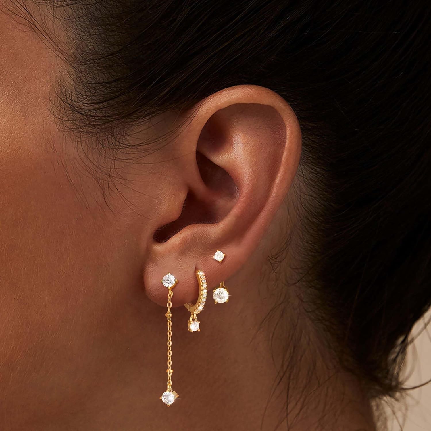 Freekiss 3 Pairs Gold Hoop Earrings Set: Dainty Stud Earrings Trendy Small 14K Gold Plated Hypoallergenic Dangle Cartilage Huggie Hoop Earrings for Women Gold Jewelry for Women Gifts - Image 7