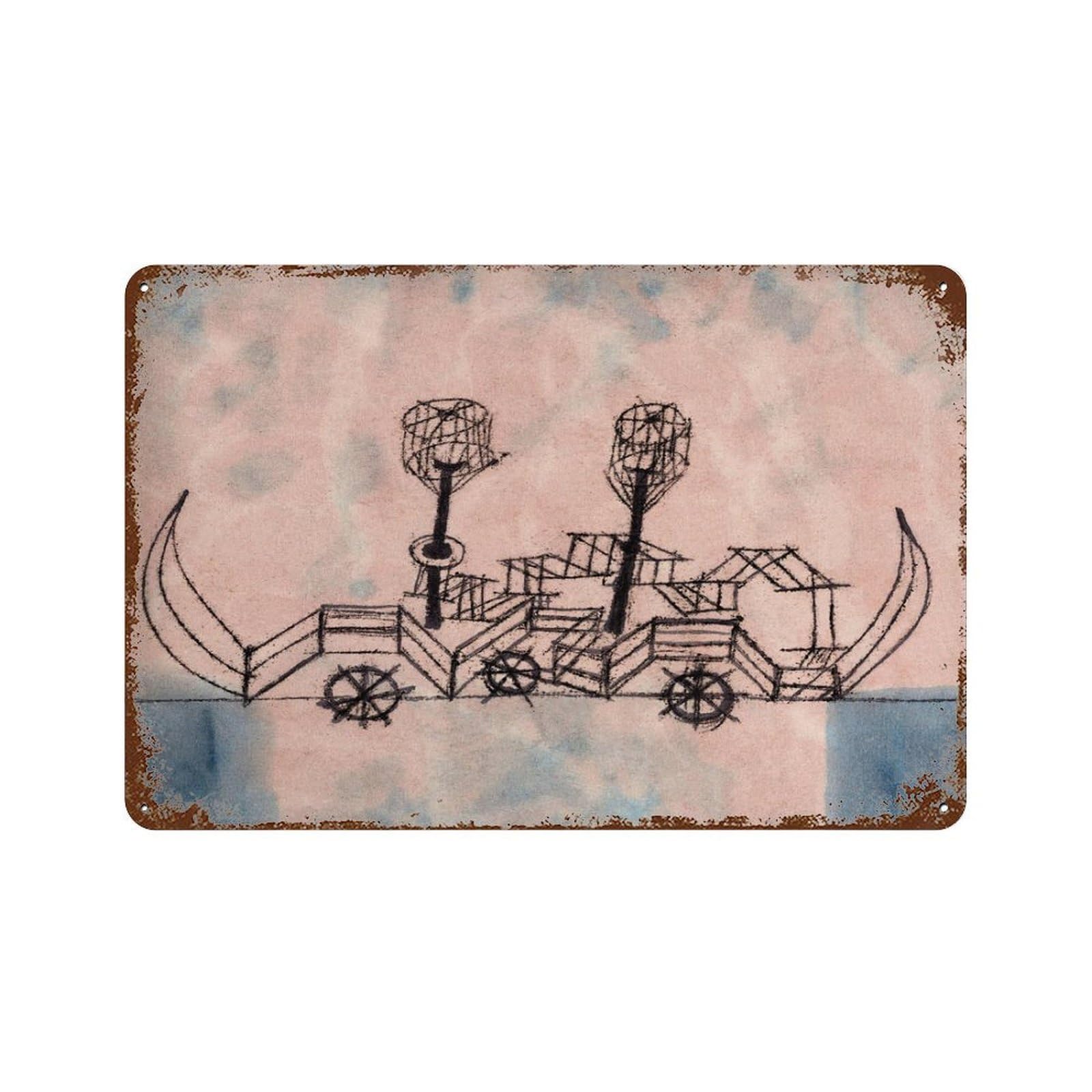 xiaoxiaoshen Paul Klee Old Steamboat Surrealist Painting Wall Decor Art Metal Tin Poster Modern Home Decor Art Home Bar Shop Decorations Vintage Sign 20x30cm