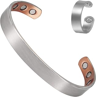 Wollet Copper Bracelet&Copper Ring Anti Arthritis Rheumatism Cuff Bangle Women Health Copper Bracelet Magnetic Bracelet for Blood Pressure or Your Old Lady Old Father Jewelry Set